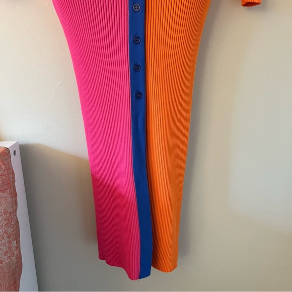 Staud x Birkenstock Pink and Orange Shoko Long Sleeve Midi Dress Medium - Picture 7 of 16